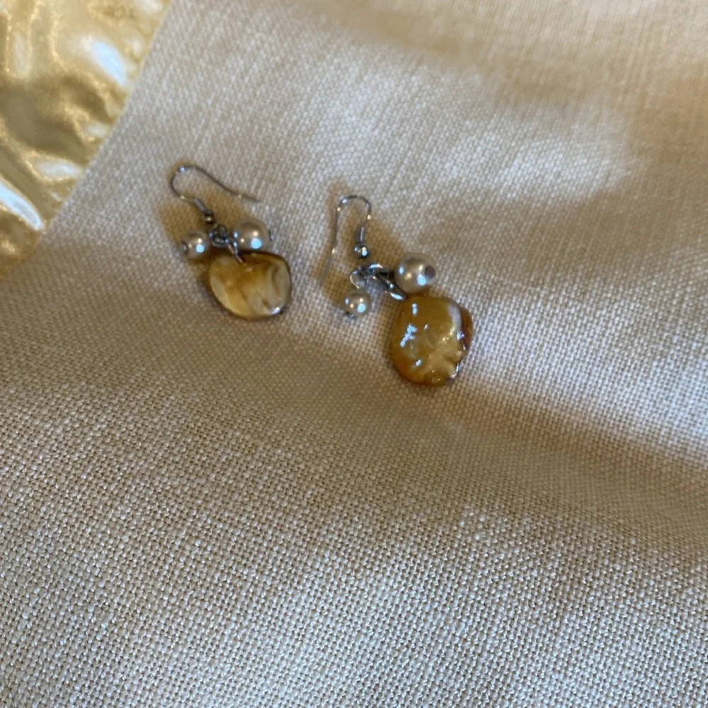 NEW. Fabulous pearl and stone pierced earrings. Handcrafted. One of a kind.
